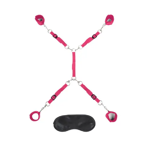 Lux Fetish 7-Piece Bed Spreader Playful Restraint System in Hot Pink