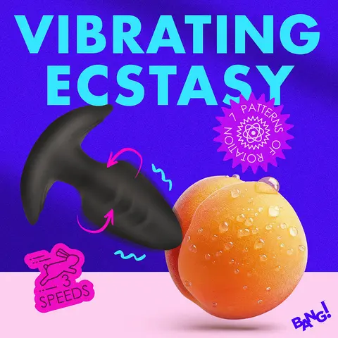 BANG! Rotating & Vibrating Silicone Butt Plug with Remote in Black