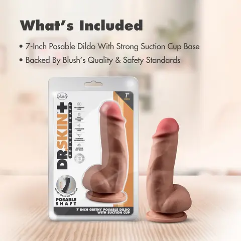 Dr. Skin Plus Girthy 7 in. Triple Density Posable Dildo with Balls in Tan