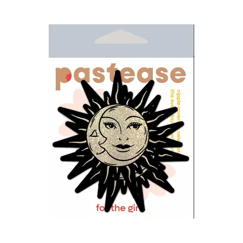 Pastease Sunburst: Sun & Moon Faces on Gold Glitter Sun Pasties