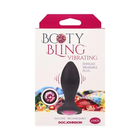 Booty Bling Jeweled Wearable Vibrating Silicone Plug 3 in. in Pink