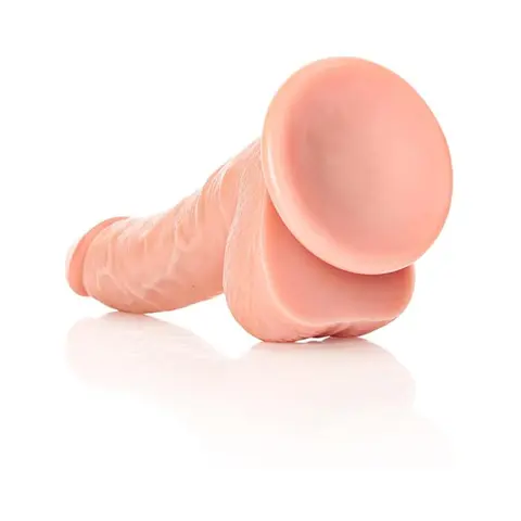 RealRock Realistic 7 in. Curved Dildo With Balls and Suction Cup in Beige