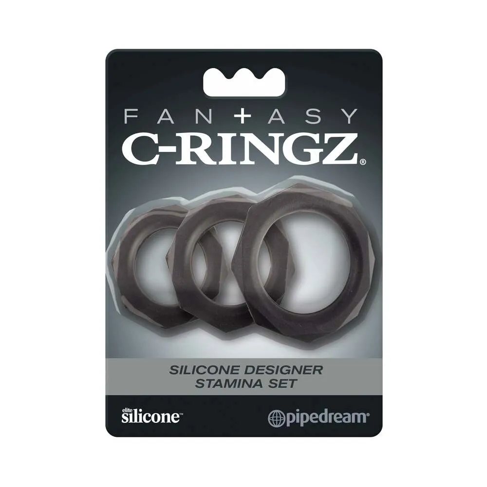 Fantasy C-Ringz Silicone Designer Stamina 3-Piece Cockring Set Black