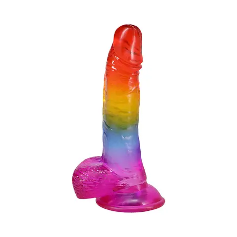 Crystal Jellies 8.5 in. Realistic Cock with Balls Rainbow