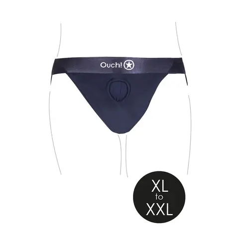 Ouch! Vibrating Strap-on Panty Harness with Open Back Black XL/2XL
