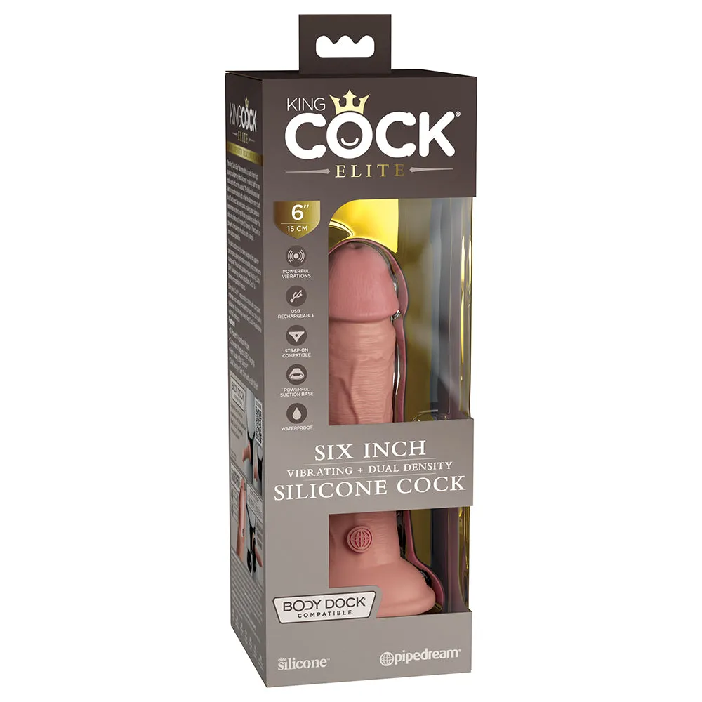 King Cock Elite 6 in. Vibrating Realistic Dildo With Suction Cup in Beige
