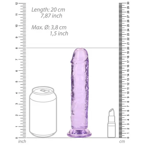 RealRock Crystal Clear Straight 7 in. Dildo Without Balls in Purple