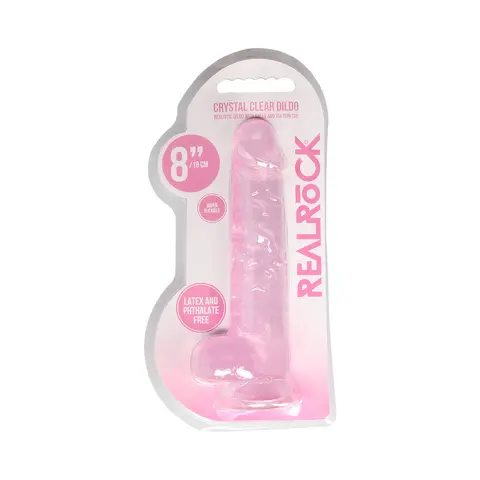 RealRock Crystal Clear Realistic 8 in. Dildo With Balls and Suction Cup in Pink