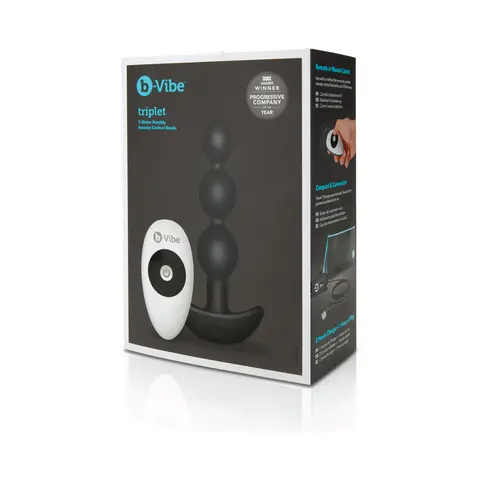 b-Vibe Triplet Rechargeable Remote-Controlled Vibrating Anal Beads Plug Black