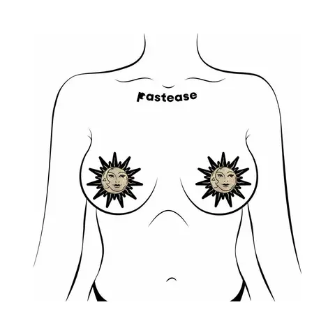 Pastease Sunburst: Sun & Moon Faces on Gold Glitter Sun Pasties