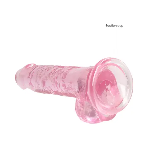 RealRock Crystal Clear Realistic 7 in. Dildo With Balls and Suction Cup in Pink
