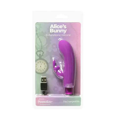 Powerbullet Alice's Bunny Rechargeable Bullet Vibrator with Silicone Rabbit Sleeve in Purple