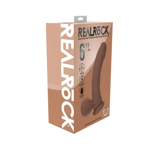 Realrock Realistic Dual Density Vibrating Silicone Dildo with Weighted Balls 6 in. in Tan