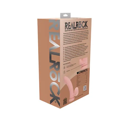 Realrock Realistic Dual Density Vibrating Silicone Dildo with Weighted Balls 7 in. in Beige