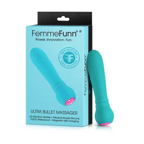 FemmeFunn Ultra Bullet Massager Rechargeable Silicone Vibrator in Turquoise