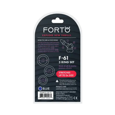 Forto F-61 3-Piece Silicone Cockring Set in Blue