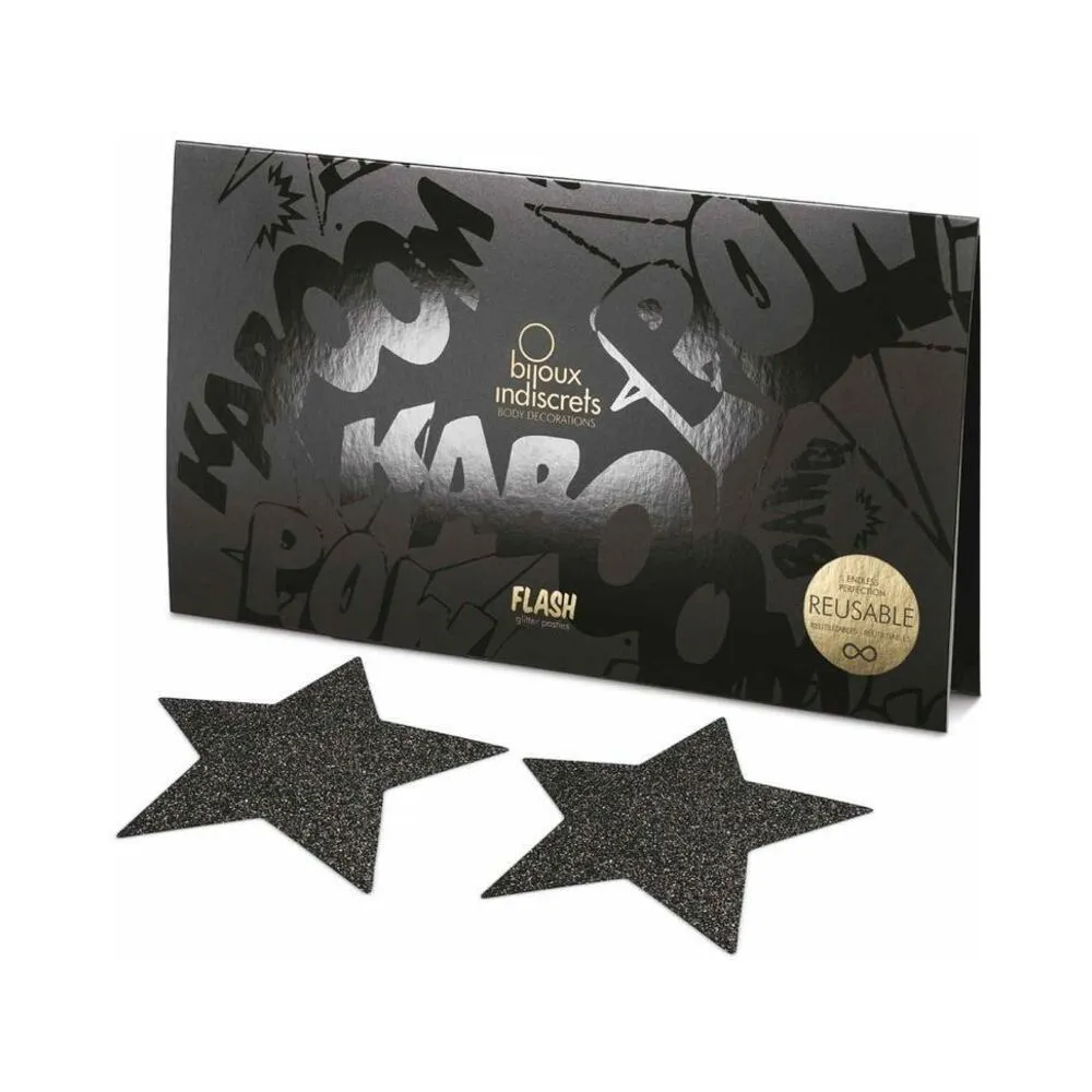 Bijoux Indiscrets Flash Reusable Glitter Pasties Star in Black