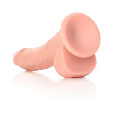 RealRock Realistic 8 in. Curved Dildo With Balls and Suction Cup in Beige