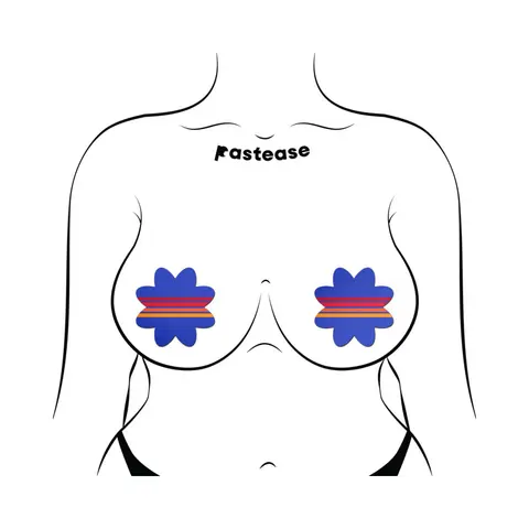 Pastease Vibrant Retro Stripes on Blue Petal Breast Pasties