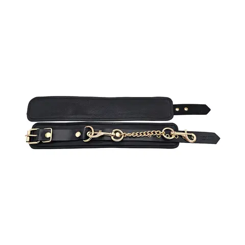 Rouge Leather Plain Wrist Cuffs Black with Gold Accessories