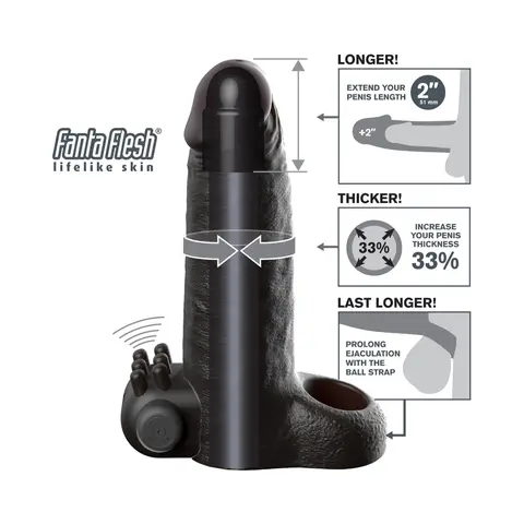 Fantasy X-Tensions Vibrating Real Feel Extension 2 in. in Black