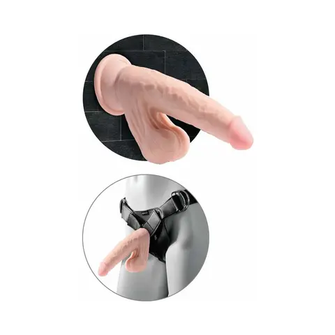 King Cock Plus 8 in. Triple-Density Cock With Swinging Balls Dildo in Beige