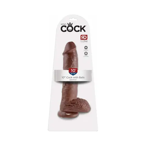 King Cock 10 in. Cock With Balls Realistic Suction Cup Dildo in Brown