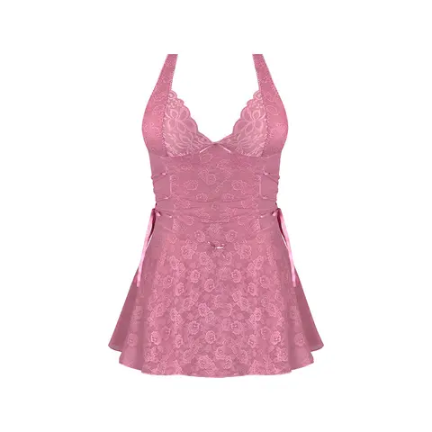 Magic Silk Wisteria Mist Halter Babydoll & G-Set Pink Queen Size