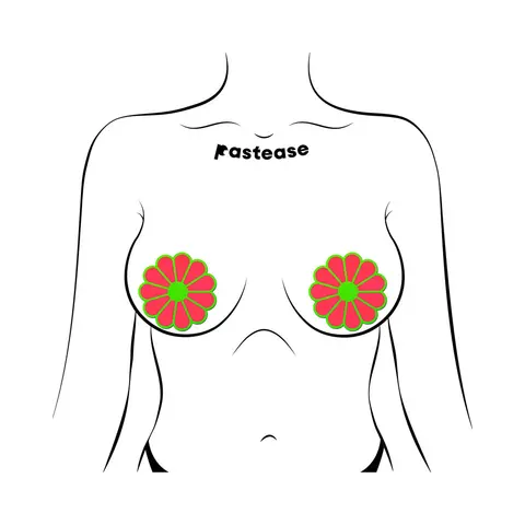 Pastease Daisy: Neon Green & Glow-in-the-Dark Neon Pink Petal Pasties Nipple Covers