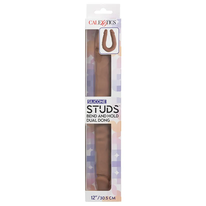 Silicone Studs Bend and Hold Dual Dong Brown 12 in.