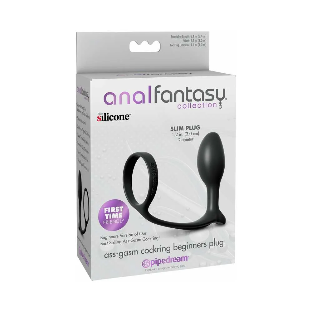 Anal Fantasy Collection Silicone Ass-Gasm Cock Ring Beginner's Plug Black