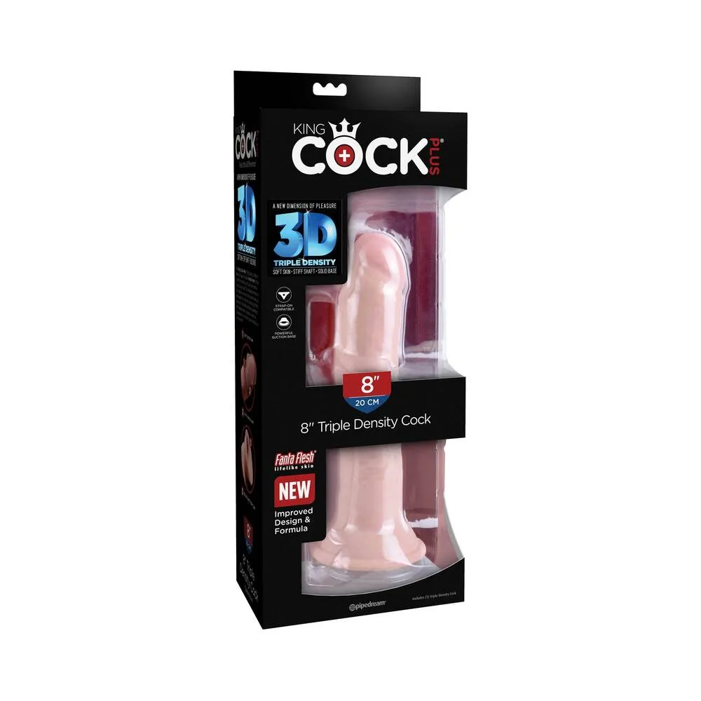 King Cock Plus 8 in. Triple Density Cock Realistic Dildo With Suction Cup Beige