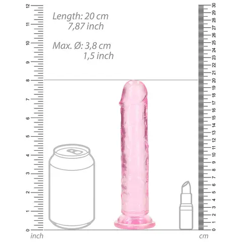 RealRock Crystal Clear Straight 7 in. Dildo Without Balls in Pink