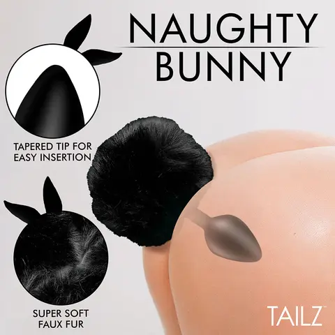 Tailz Fluffy Bunny Tail Silicone Plug in Black