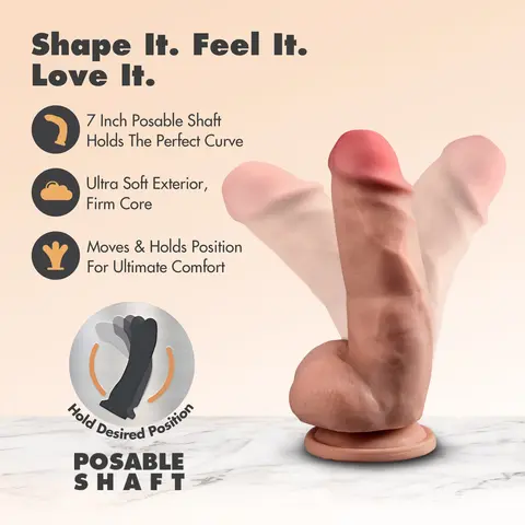 Dr. Skin Plus Girthy 7 in. Triple Density Posable Dildo with Balls in Tan