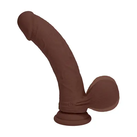 Realrock Realistic Dual Density Vibrating Silicone Dildo with Weighted Balls 8 in. in Brown