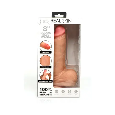 Jock Real Skin Silicone Dildo with Balls 8 in. Light