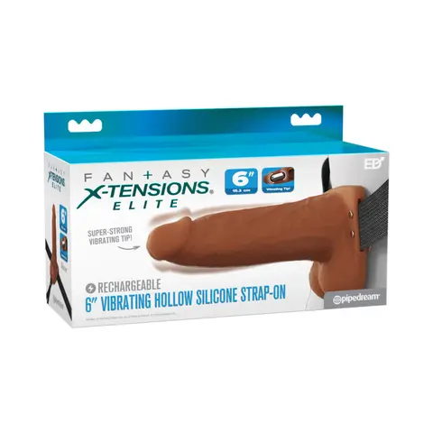 Fantasy X-Tensions Elite Vibrating Hollow Silicone Strap-On 6 in. in Brown