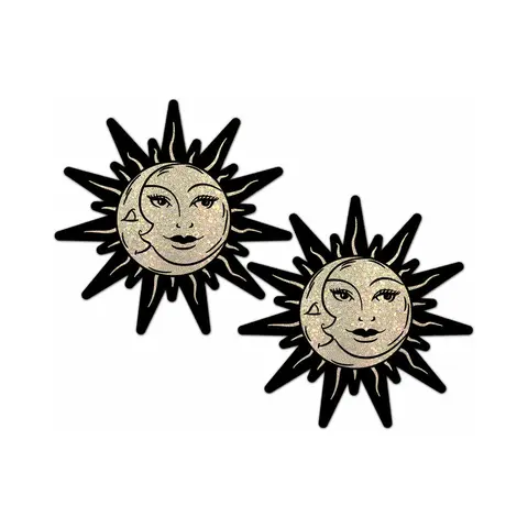 Pastease Sunburst: Sun & Moon Faces on Gold Glitter Sun Pasties