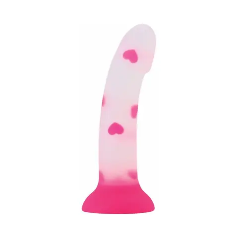 Sweet Sex Sweetheart Bendable 7 in. Silicone Dildo Heart Print Pink