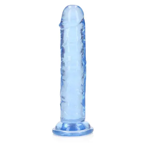RealRock Crystal Clear Straight 6 in. Dildo Without Balls in Blue
