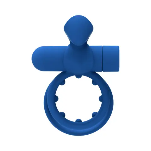 Forto Pointer Rechargeable Silicone Vibrating Dual Cockring with External Stimulator in Blue
