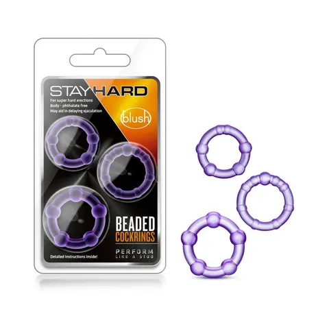 Stay Hard Beaded Cockrings 3-Piece Set in Purple