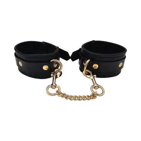 Rouge Leather Plain Wrist Cuffs Black with Gold Accessories