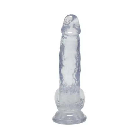 Crystal Jellies Curved Realistic Cock with Balls 7 in. in Clear