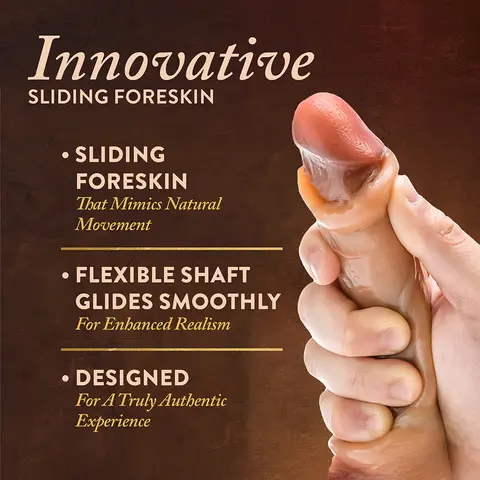 Renaissance DaVinci Sliding Foreskin Dildo with Squeezable Balls 8 in. Tan