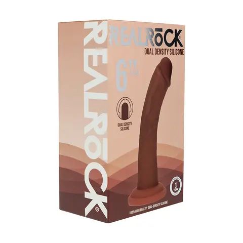 Realrock Dual Density Silicone Realistic Curved Dildo 6 in. in Brown