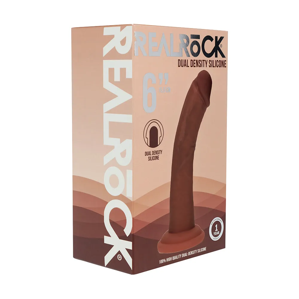 Realrock Dual Density Silicone Realistic Curved Dildo 6 in. in Brown