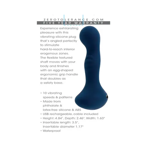 Zero Tolerance Blue Oasis Rechargeable Vibrating Prostate Vibrator Silicone Blue