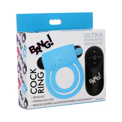 BANG! Silicone Cock Ring & Bullet with Remote Control in Blue